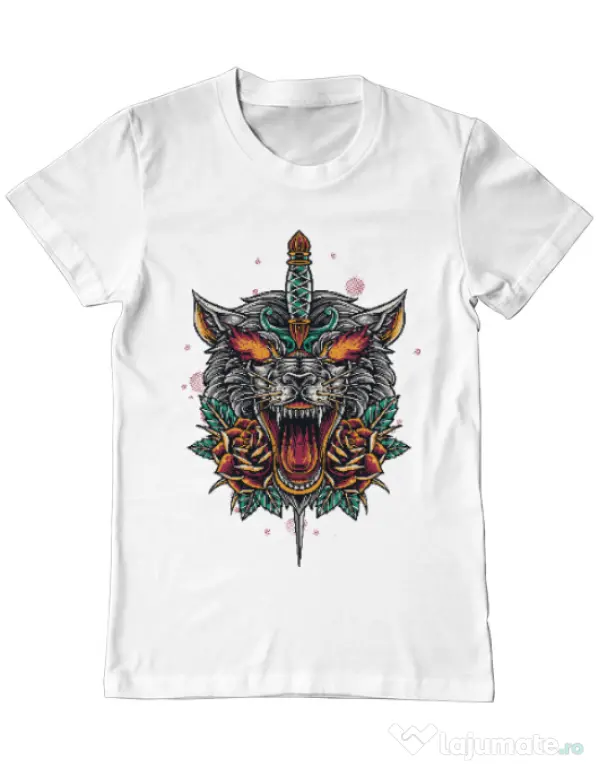 Tricou ADLER barbat Stabbed wolf Alb