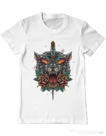 Tricou ADLER barbat Stabbed wolf Alb