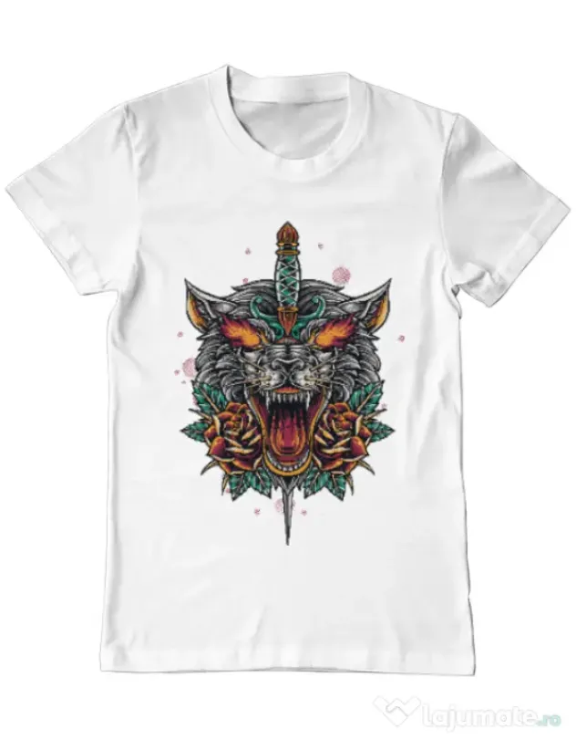 Tricou ADLER barbat Stabbed wolf Alb