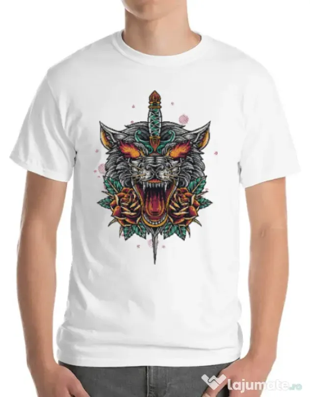 Tricou ADLER barbat Stabbed wolf Alb
