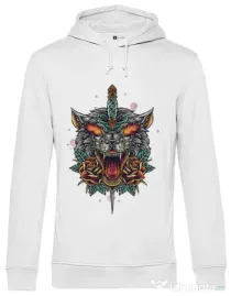 Hoodie barbat cu gluga Stabbed wolf Alb