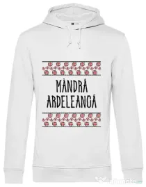 Hoodie barbat cu gluga Mandra ardeleanca Alb