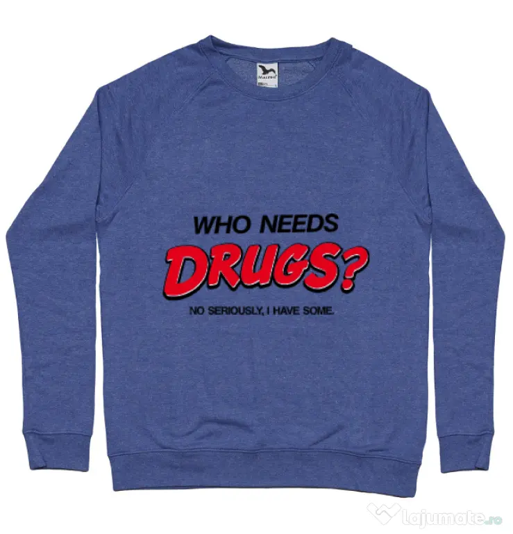 Bluza ADLER barbat Who needs drugs Albastru melanj