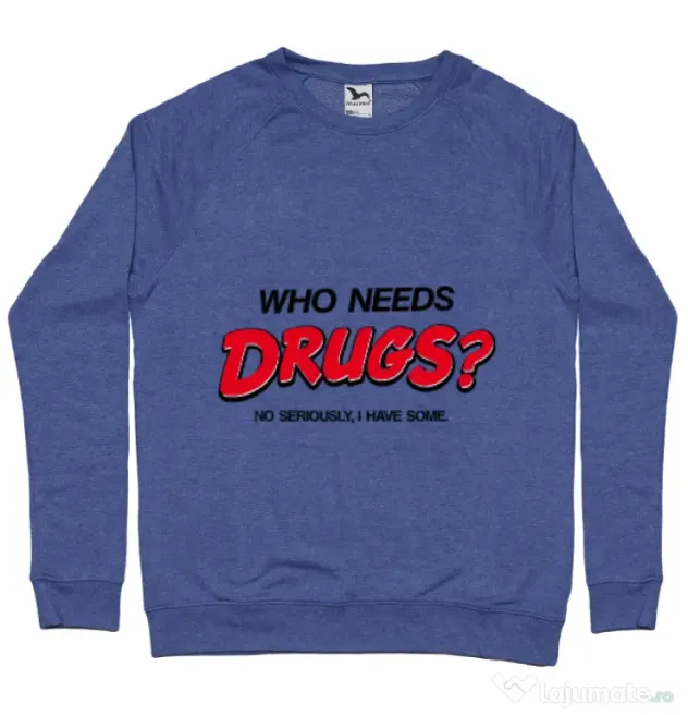Bluza ADLER barbat Who needs drugs Albastru melanj
