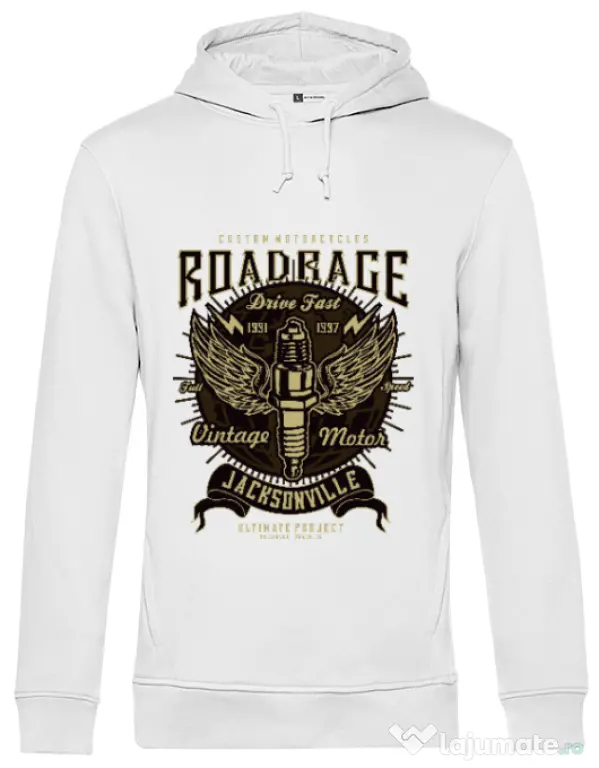 Hoodie barbat cu gluga Road Rage Alb