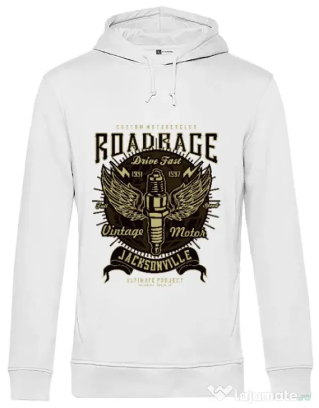 Hoodie barbat cu gluga Road Rage Alb