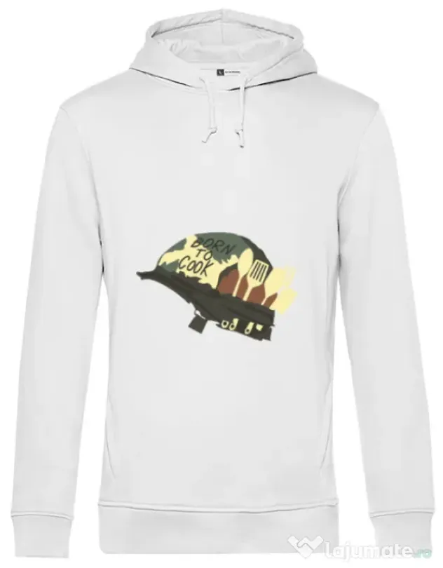 Hoodie barbat cu gluga Born To Cook Alb