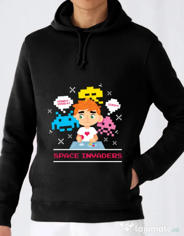 Hoodie barbat cu gluga Space Invader Negru