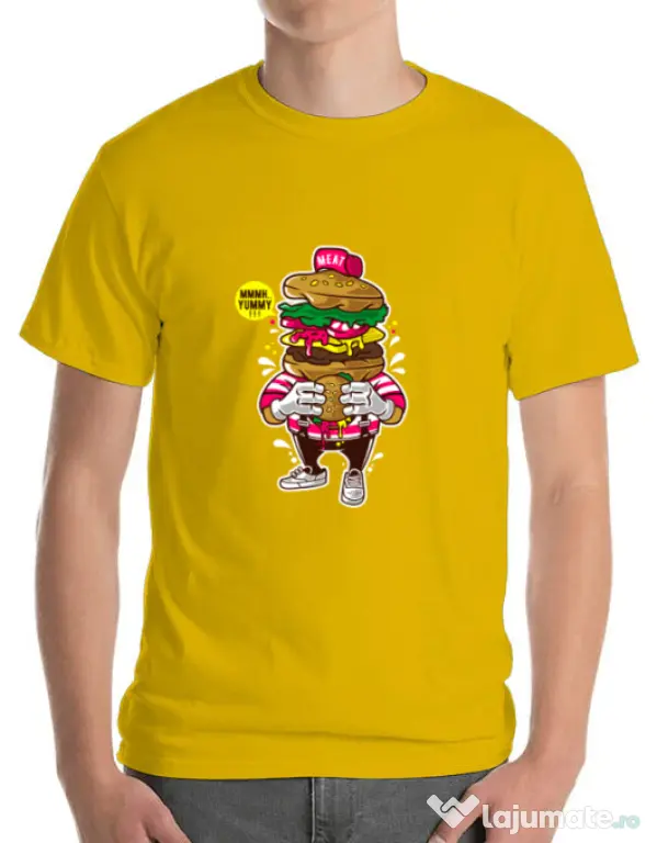 Tricou ADLER barbat I Love Burger Galben