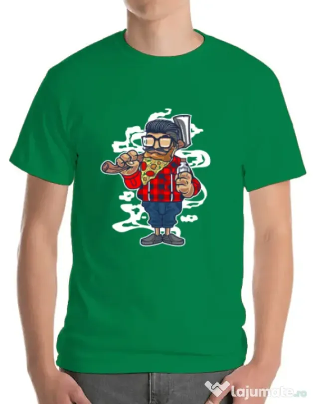 Tricou ADLER barbat Pizza Beard Verde mediu