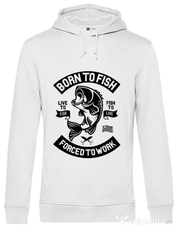 Hoodie barbat cu gluga Born To Fish Alb