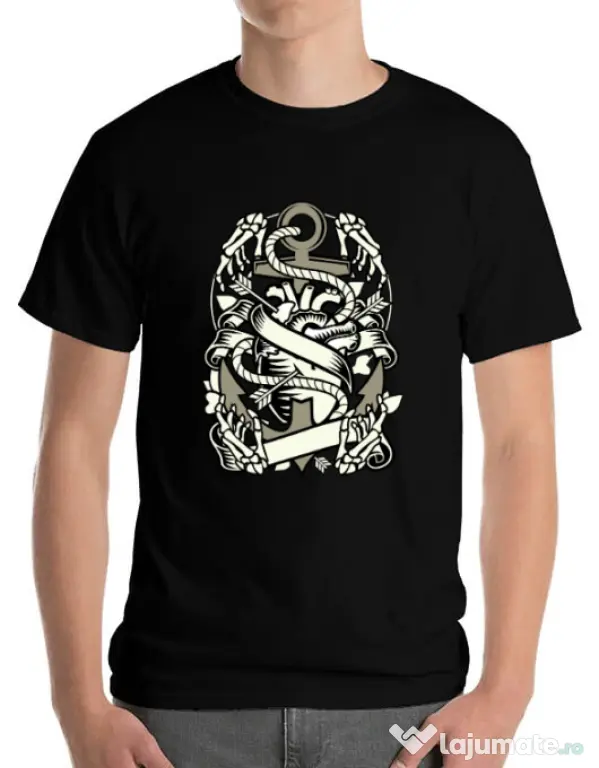 Tricou ADLER barbat Heart and Anchor Negru