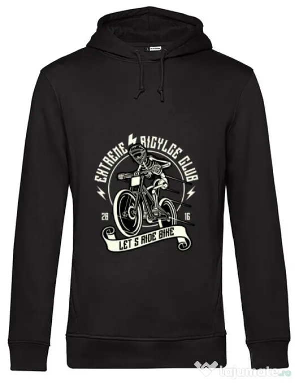 Hoodie barbat cu gluga Lets Ride Bike Negru