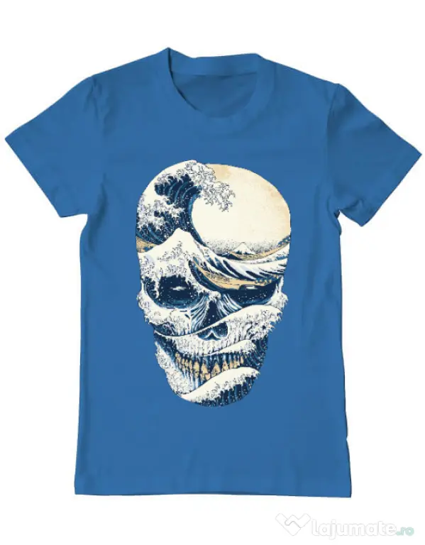 Tricou ADLER barbat The Great Wave off Skull Albastru azuriu