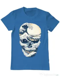 Tricou ADLER barbat The Great Wave off Skull Albastru azuriu