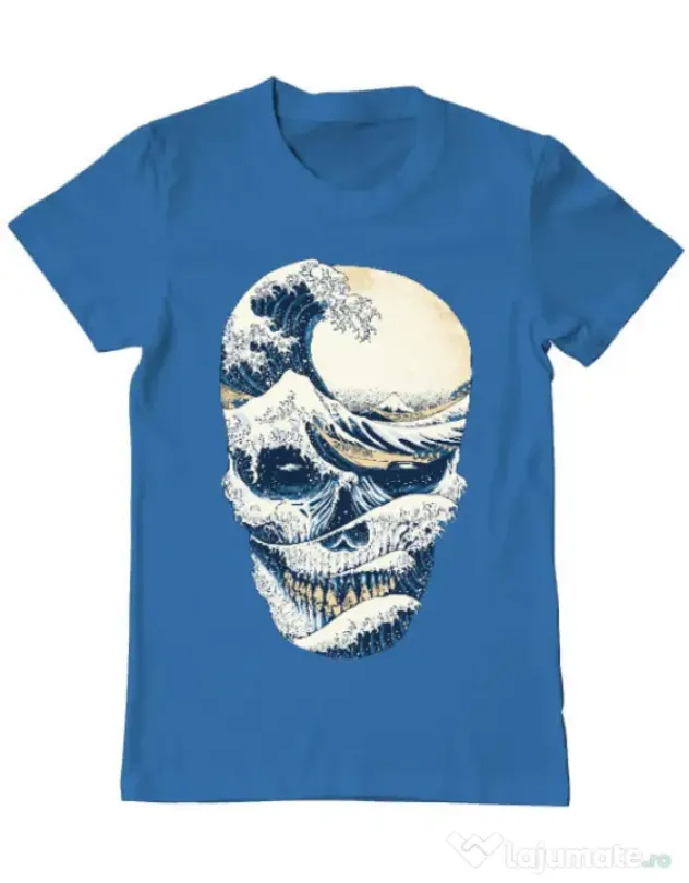 Tricou ADLER barbat The Great Wave off Skull Albastru azuriu