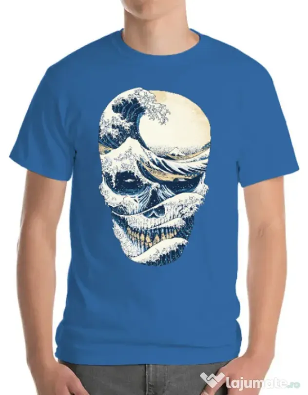 Tricou ADLER barbat The Great Wave off Skull Albastru azuriu