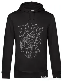 Hoodie barbat cu gluga OK But First Coffee Negru