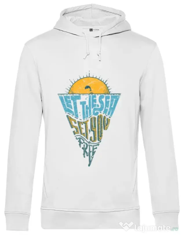Hoodie barbat cu gluga Let the sea, Set you free Alb