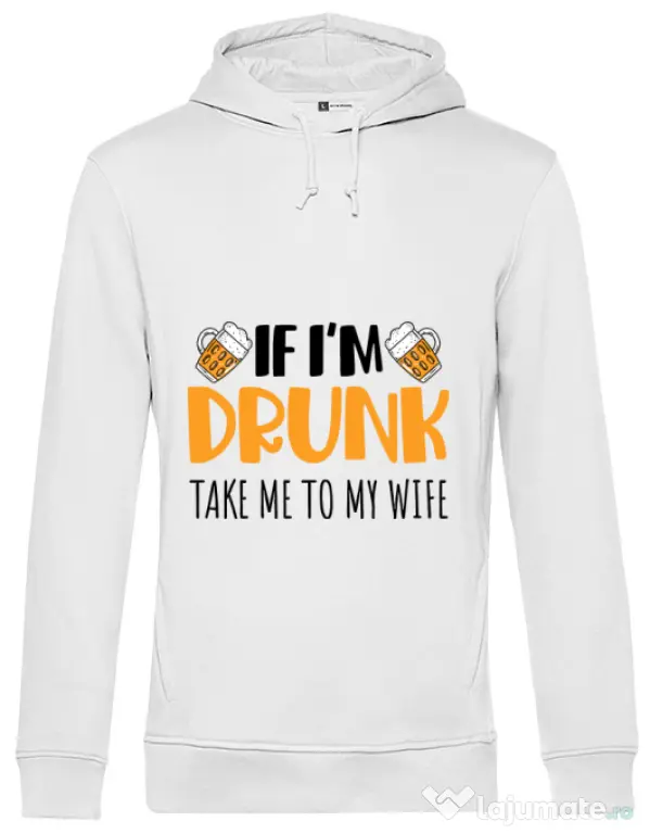 Hoodie barbat cu gluga Take me to my wife Alb