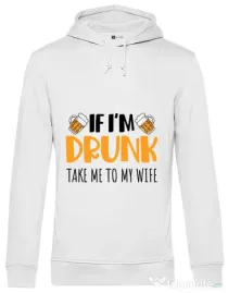 Hoodie barbat cu gluga Take me to my wife Alb