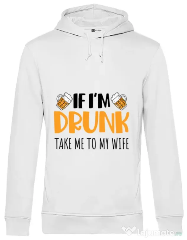 Hoodie barbat cu gluga Take me to my wife Alb
