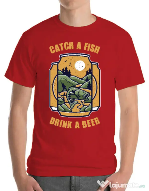 Tricou ADLER barbat Catch a fish Rosu