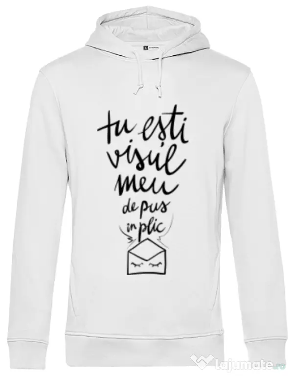 Hoodie barbat cu gluga Tu esti visul meu Alb