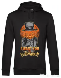 Hoodie barbat cu gluga I want you to halloween Negru