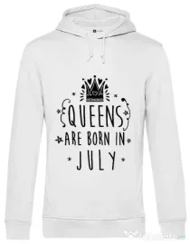 Hoodie barbat cu gluga Queens are born in July Alb