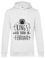 Hoodie barbat cu gluga Kings are born in February Alb