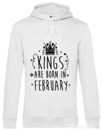 Hoodie barbat cu gluga Kings are born in February Alb