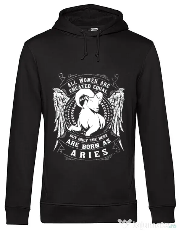 Hoodie barbat cu gluga The best women are born as Aries Negru