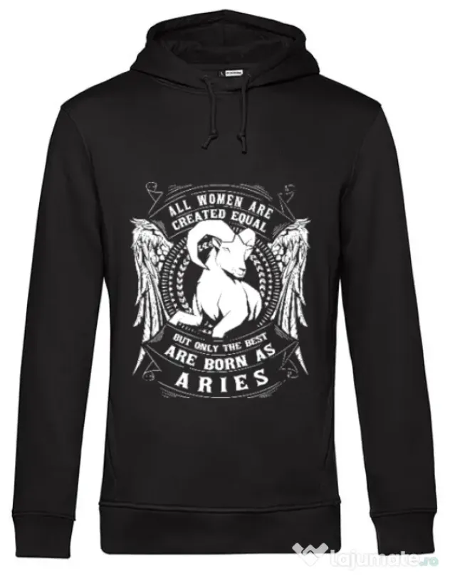 Hoodie barbat cu gluga The best women are born as Aries Negru
