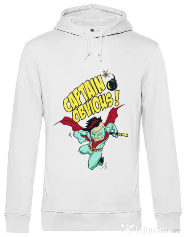 Hoodie barbat cu gluga Captain obvious Alb