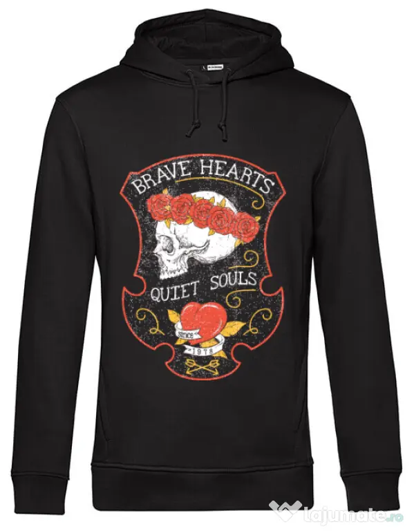 Hoodie barbat cu gluga Brave hearts Negru