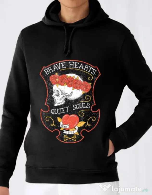 Hoodie barbat cu gluga Brave hearts Negru