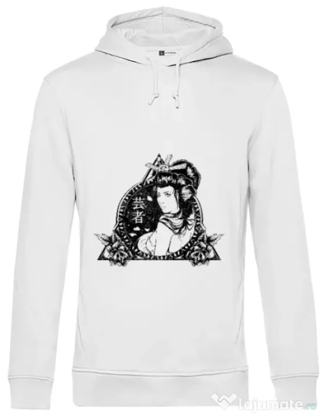 Hoodie barbat cu gluga Oriental vibes Alb