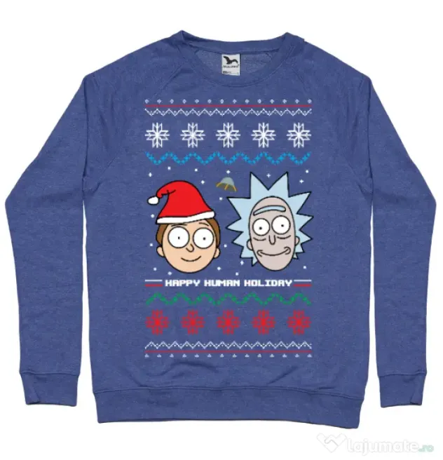 Bluza ADLER barbat Rick and Morty Christmas Albastru melanj