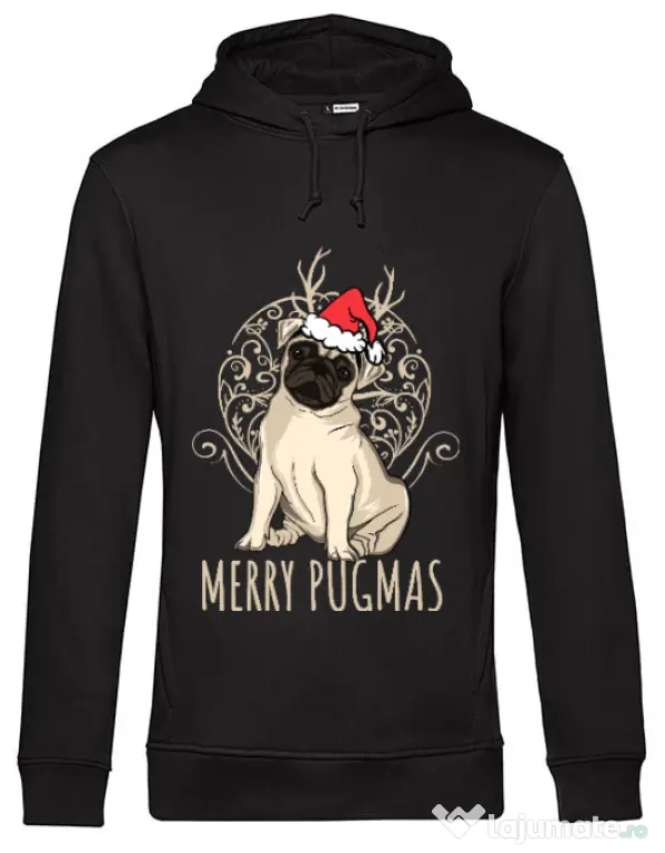 Hoodie barbat cu gluga Merry pugmas Negru