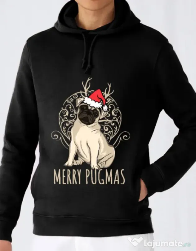 Hoodie barbat cu gluga Merry pugmas Negru