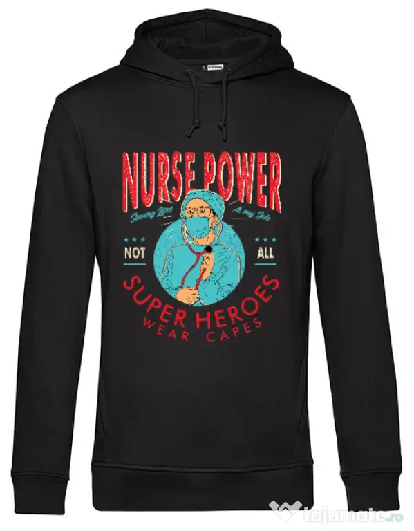 Hoodie barbat cu gluga Nurse power Negru