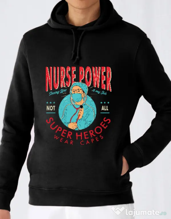 Hoodie barbat cu gluga Nurse power Negru