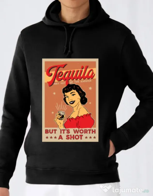 Hoodie barbat cu gluga Worth a shot Negru
