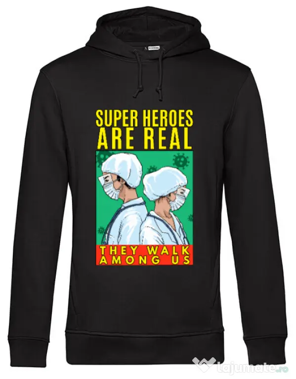 Hoodie barbat cu gluga Real super heroes Negru