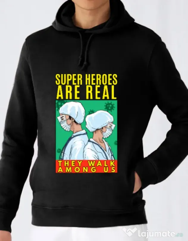 Hoodie barbat cu gluga Real super heroes Negru