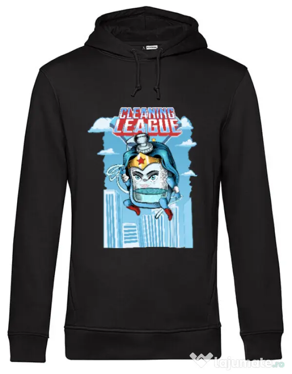 Hoodie barbat cu gluga Cleaning league gel Negru