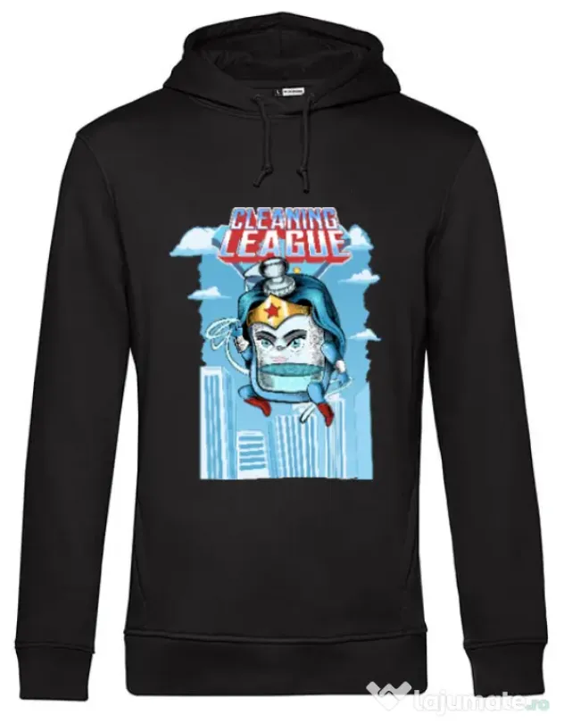 Hoodie barbat cu gluga Cleaning league gel Negru
