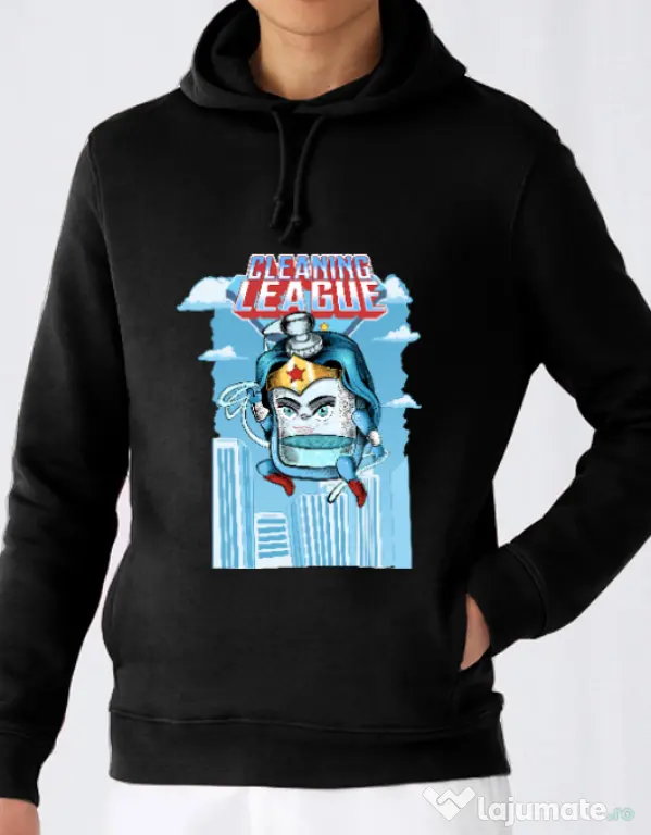 Hoodie barbat cu gluga Cleaning league gel Negru