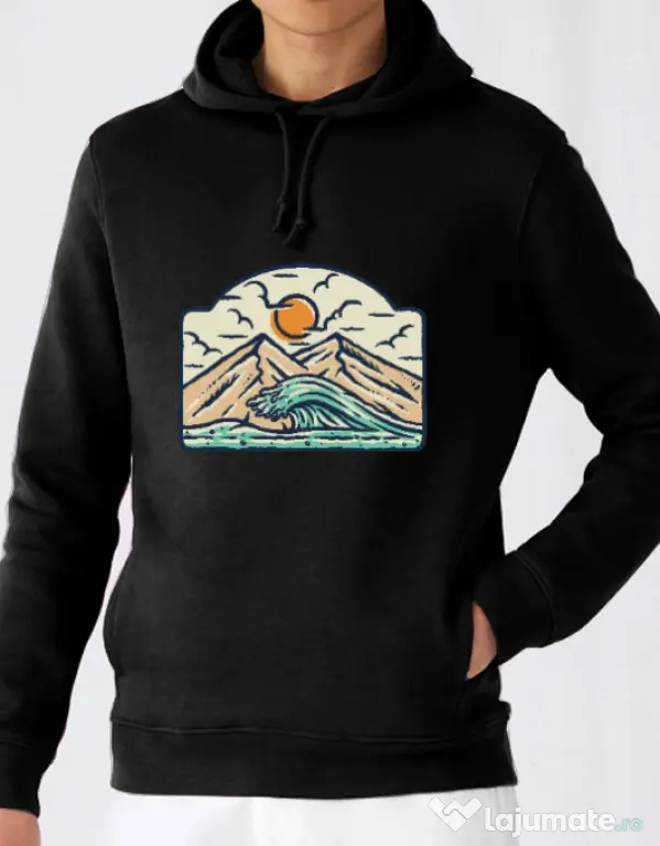 Hoodie barbat cu gluga Mountain and wave Negru